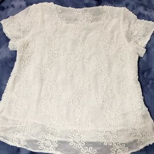 Cubism Art Boutique White Chenille Quilted Women's XL 14 16 Top shirt floral